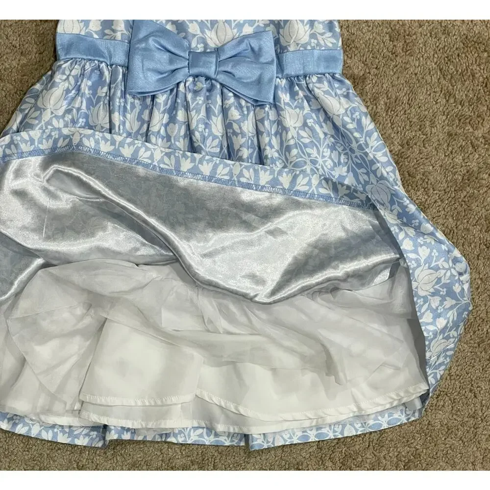 Gymboree Girls Dress Size 3T Blue White Easter Bow Formal Party Grandmillennial